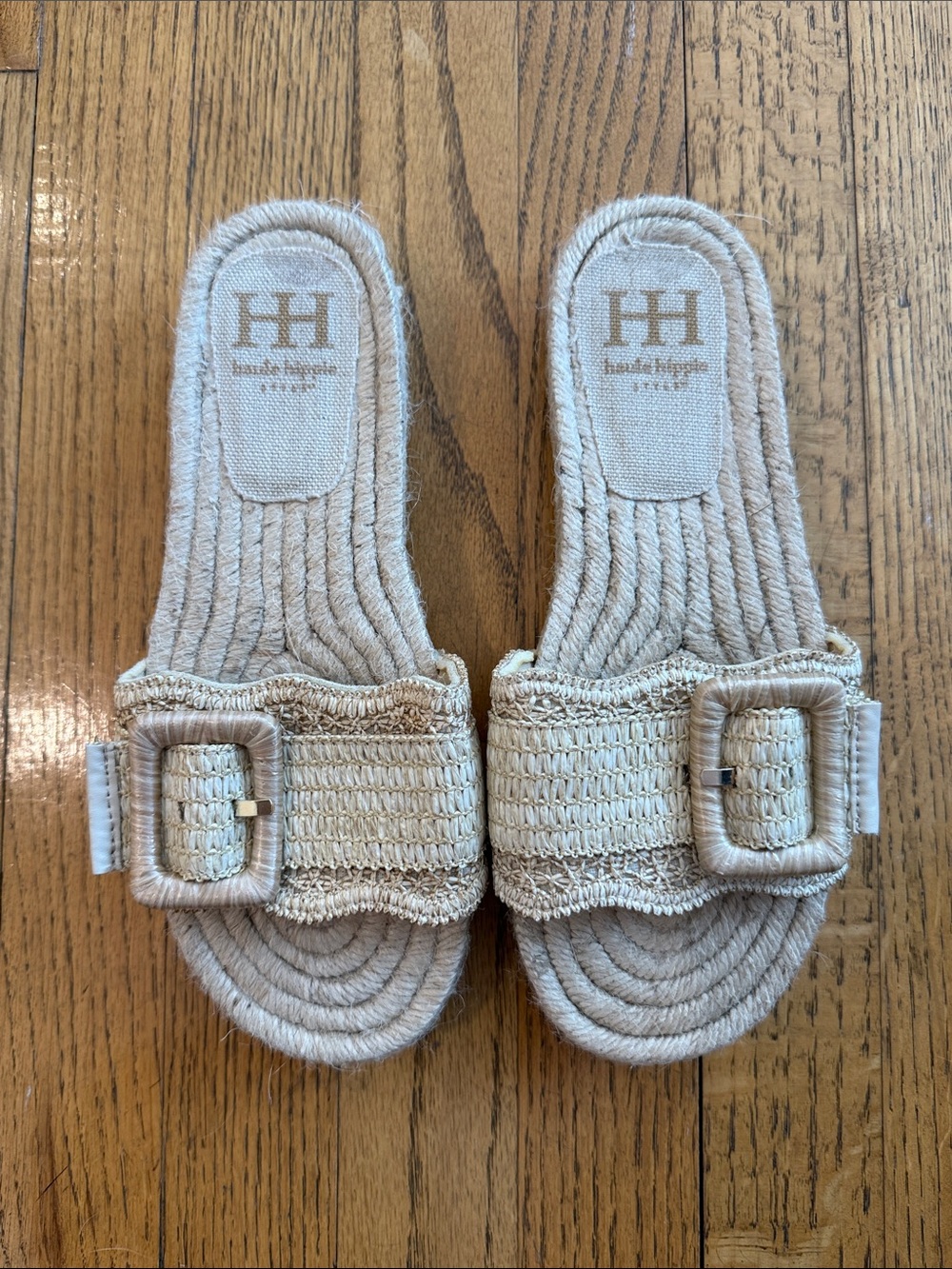 Haute Hippie Woven Raffia Slide Sandals Natural Beige Buckle Size 8 NWOT